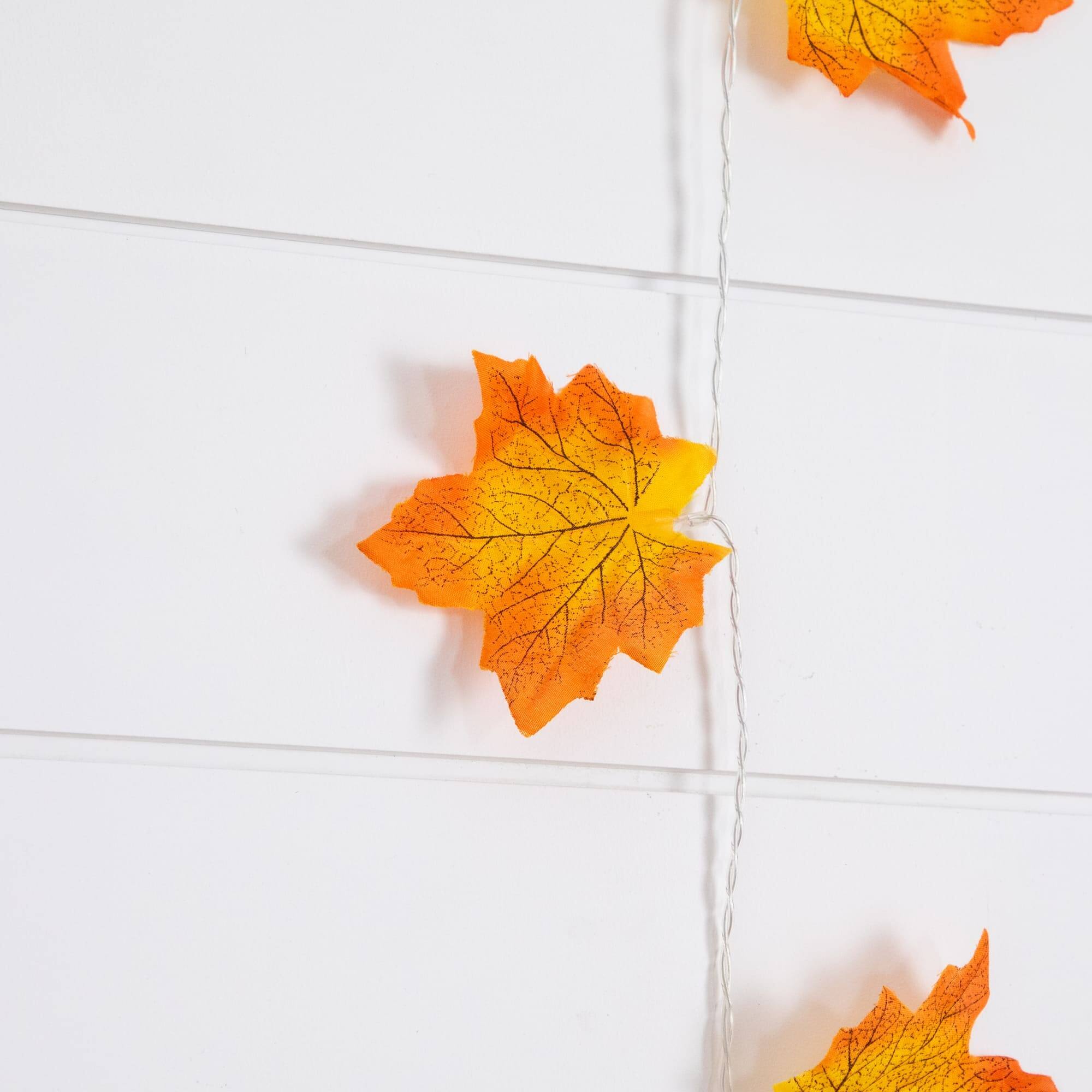5ft. Pre-Lit Autumn Maple Leaf Artificial Fall Garland with 10 Warm White LED String Lights - Set of 3